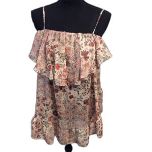 Victoria's Secret Chiffon Sheer Ruffled Romantic Floral Top Size M Spaghetti EUC